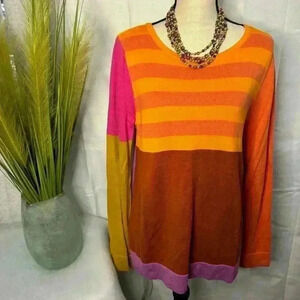 Isaac Mizrahi XL Target Colorblock Cotton + Rayon Sweater, Orange/Yellow/Pink